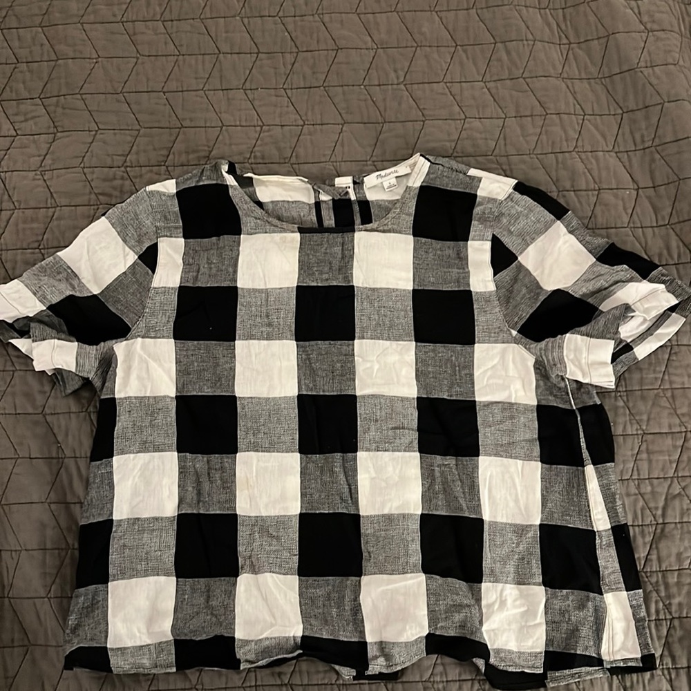 Madewell Linen Top with Button Back in Gingham